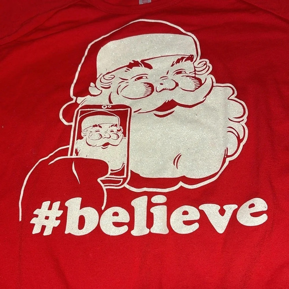 Graphic Santa Selfie #Believe Red Crewneck Sweatshirt size XXL - Picture 2 of 7